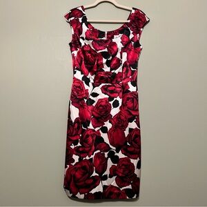 Joseph Ribkoff size 6 midi dress- roses, romantic, party dress, satin